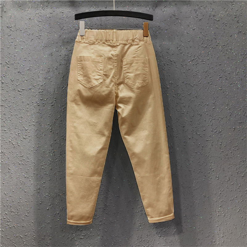 New Arrival Summer Women Harem Pants All-matched Casual Cotton Denim Pants Elastic Waist 6XL Size Yellow White Jeans D321 4