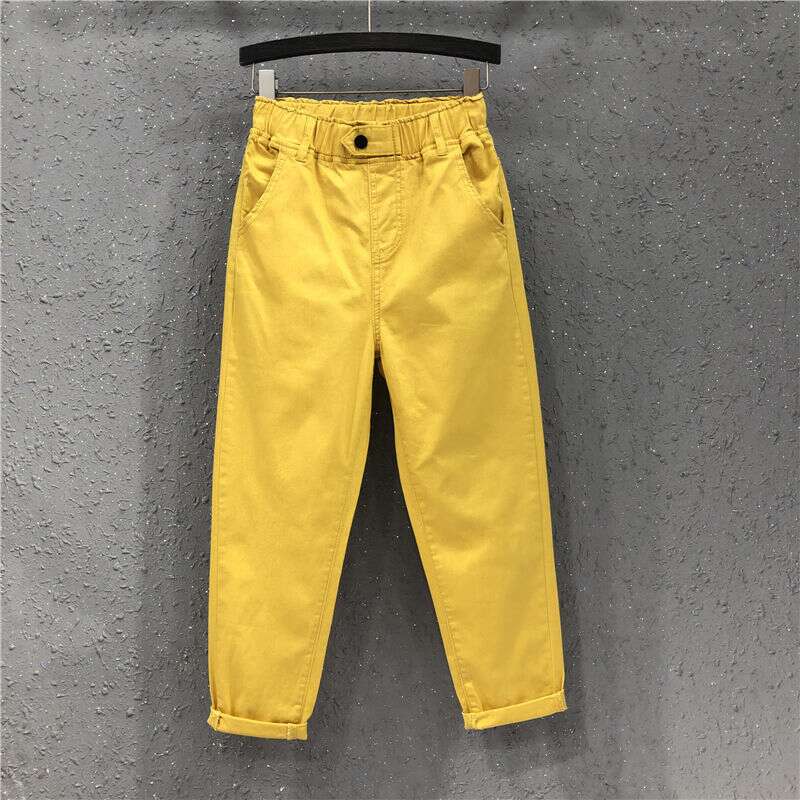 New Arrival Summer Women Harem Pants All-matched Casual Cotton Denim Pants Elastic Waist 6XL Size Yellow White Jeans D321 1
