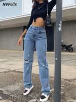 Women High Waist Straight Denim Mom Pants Baggy Jeans Women Washed Blue Casual Female Cotton Pants New 1