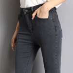 Jeans for Women mom Jeans blue gray black Woman High Elastic 36 38 40 Stretch Jeans female washed denim skinny pencil pants 3