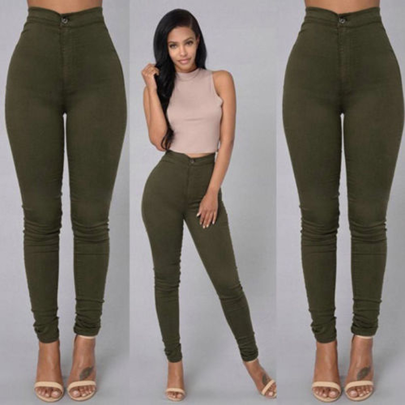 Women Jeans Fashion Solid Leggings Sexy Fitness High Waist Trousers Female White Black Blue Skinny Fashion Clothing 5