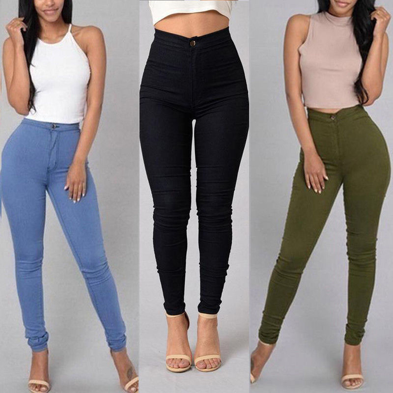 Women Jeans Fashion Solid Leggings Sexy Fitness High Waist Trousers Female White Black Blue Skinny Fashion Clothing 3