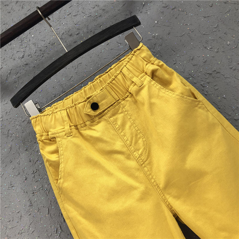 New Arrival Summer Women Harem Pants All-matched Casual Cotton Denim Pants Elastic Waist 6XL Size Yellow White Jeans D321 6