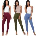 Women Jeans Fashion Solid Leggings Sexy Fitness High Waist Trousers Female White Black Blue Skinny Fashion Clothing 2