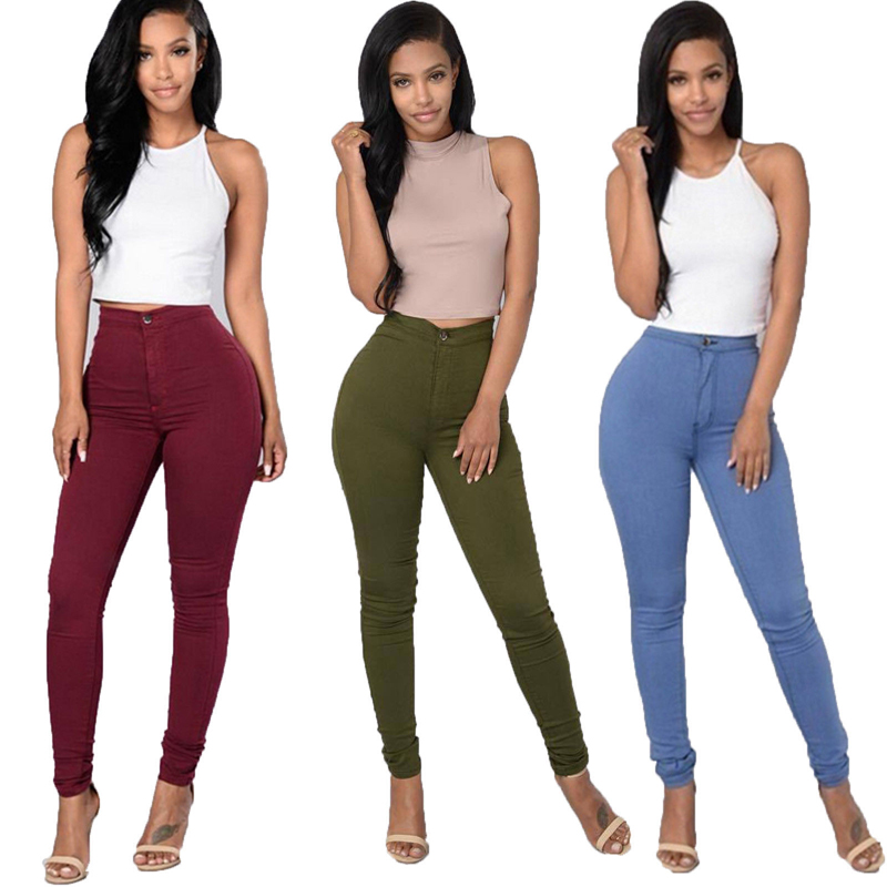 Women Jeans Fashion Solid Leggings Sexy Fitness High Waist Trousers Female White Black Blue Skinny Fashion Clothing 2