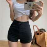 High Waist Short Pants Women's Vintage Clothing Summer Korean Jean Denim Shorts Female Elastic Wide Leg Casual Fashion 1
