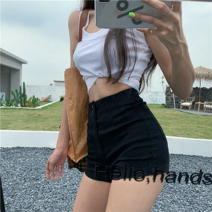 High Waist Short Pants Women's Vintage Clothing Summer Korean Jean Denim Shorts Female Elastic Wide Leg Casual Fashion 2