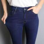 Jeans for Women mom Jeans blue gray black Woman High Elastic 36 38 40 Stretch Jeans female washed denim skinny pencil pants 1