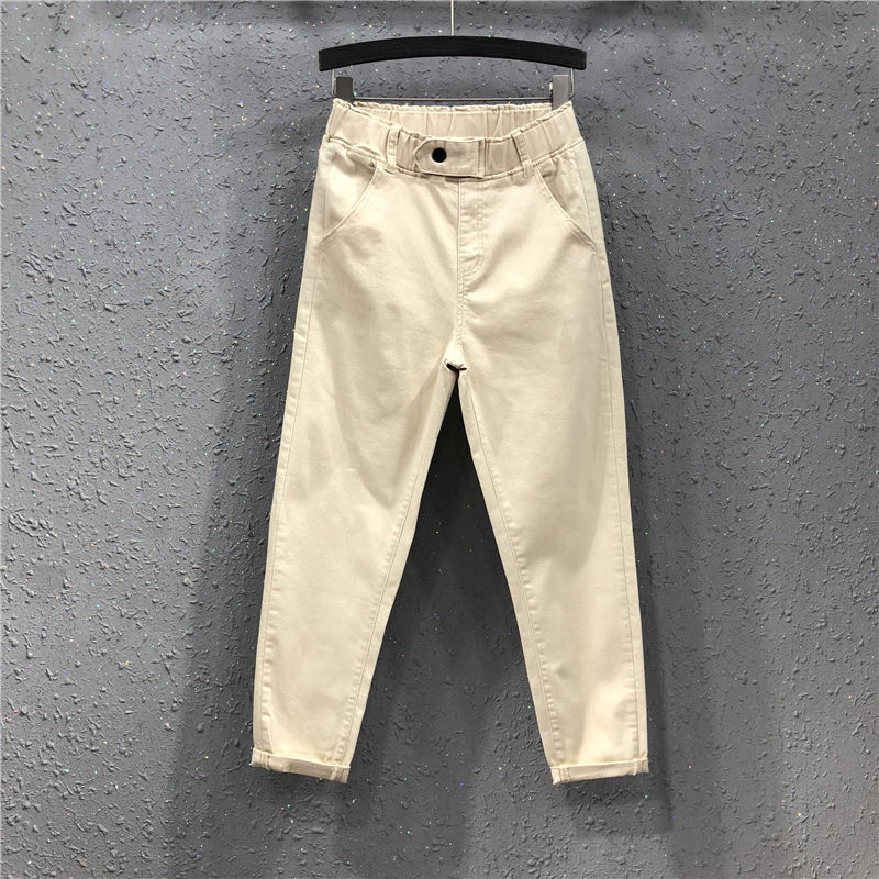 New Arrival Summer Women Harem Pants All-matched Casual Cotton Denim Pants Elastic Waist 6XL Size Yellow White Jeans D321 3