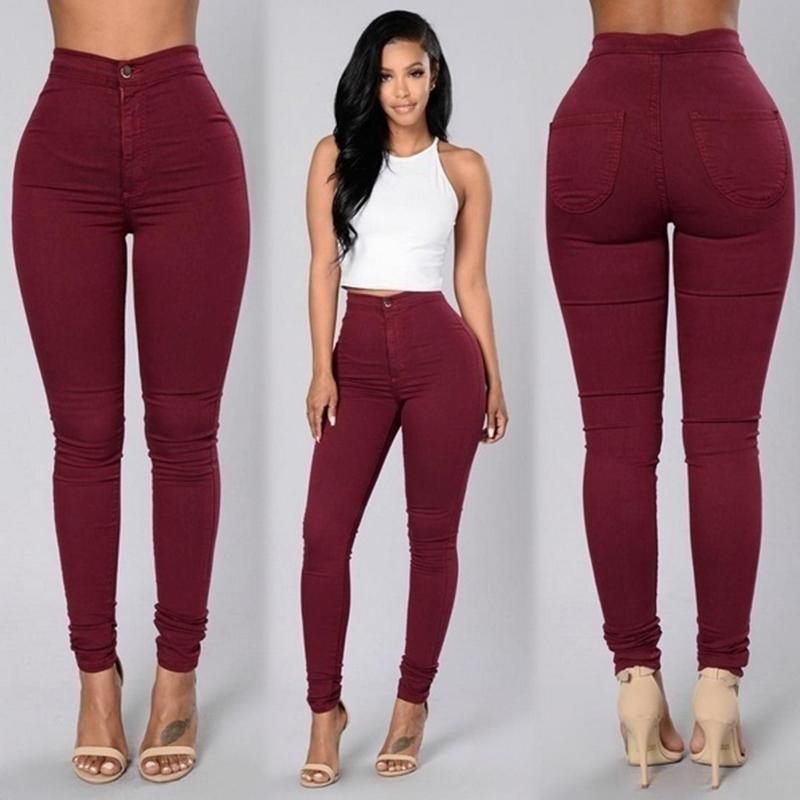 Women Jeans Fashion Solid Leggings Sexy Fitness High Waist Trousers Female White Black Blue Skinny Fashion Clothing 6