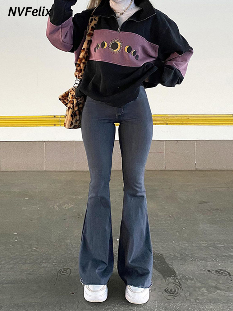 Flare Wide Leg Jeans Women Elastic High Waist Skinny Mom Denim Pants 2021 Fashion Oversize Casual Winter Trousers Streetwear New 3
