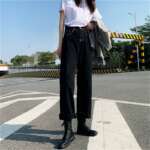 Jeans Women All-match Korean Style Mopping Trousers Denim Vintage Black Solid High Waist Autumn Baggy Chic Ulzzang Street Casual 5