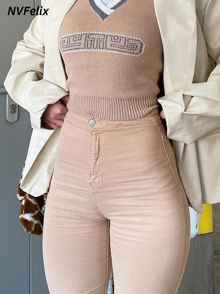 Flare Wide Leg Jeans Women Elastic High Waist Skinny Mom Denim Pants 2021 Fashion Oversize Casual Winter Trousers Streetwear New 5